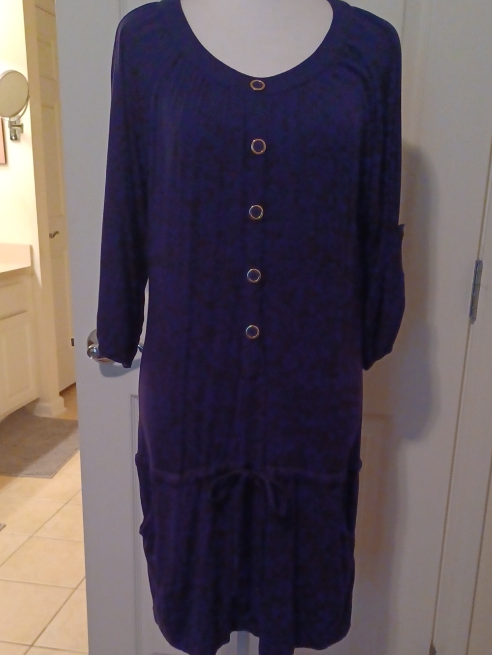 << Cest City Blue Midi Dress with Gold Ring Buttons